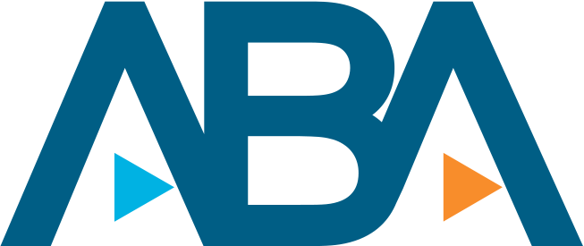 blue and orange logo of ABA